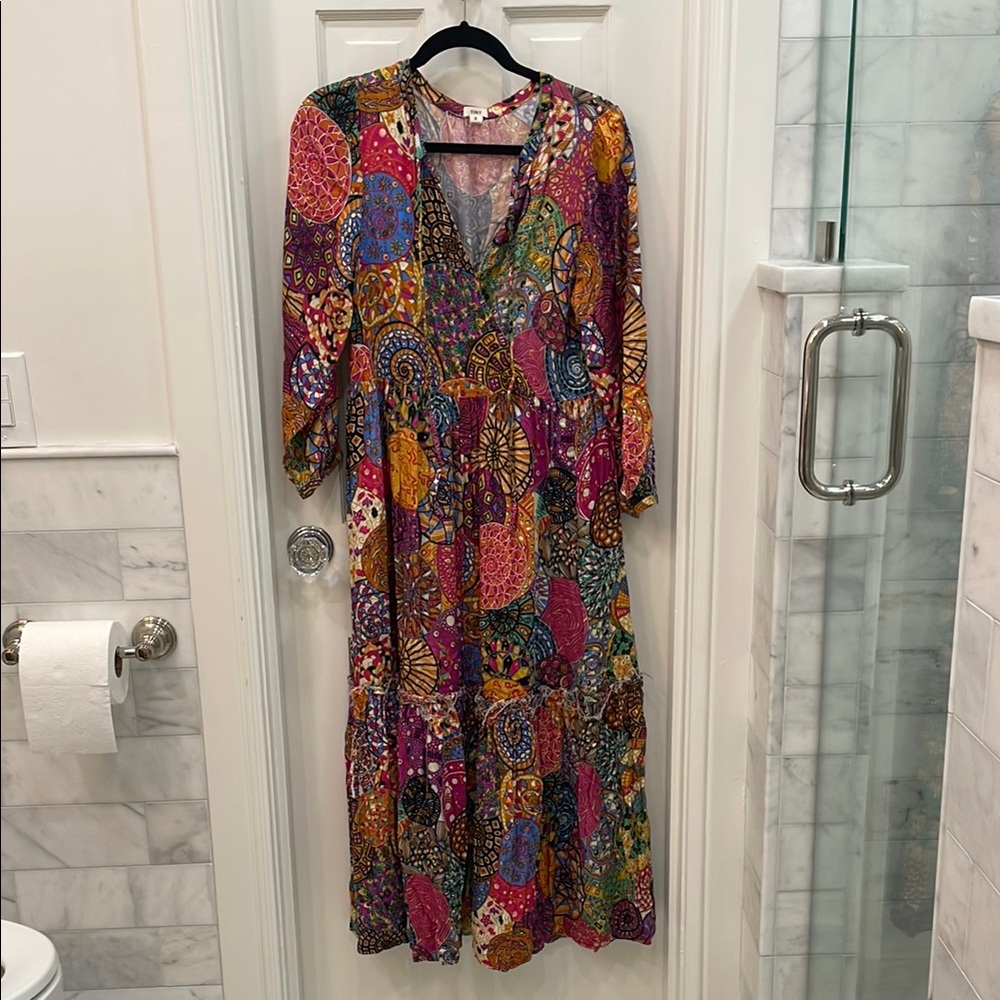 Anthropologie Tiny Brand Multicolored Long Sleeve V-Neck Sundress